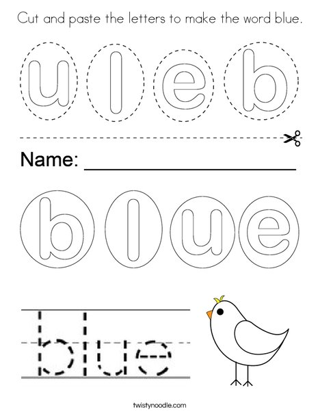 Cut and paste the letters to make the word blue. Coloring Page