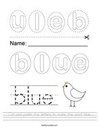 Cut and paste the letters to make the word blue Handwriting Sheet