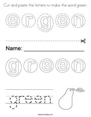 Cut and paste the letters to make the word green Coloring Page