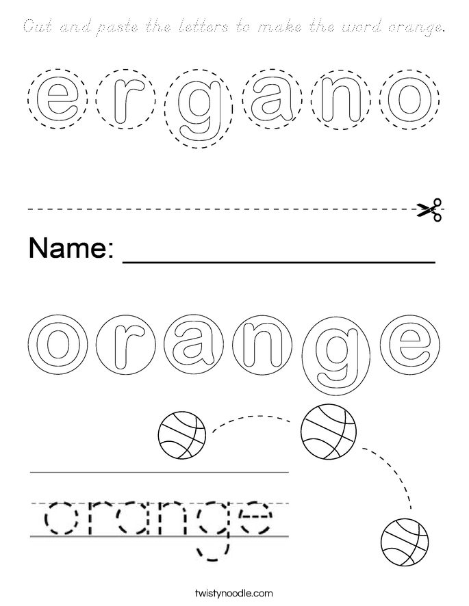 Cut and paste the letters to make the word orange. Coloring Page