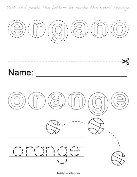 Cut and paste the letters to make the word orange. Coloring Page