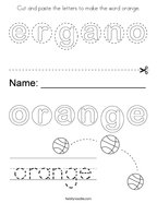 Cut and paste the letters to make the word orange Coloring Page