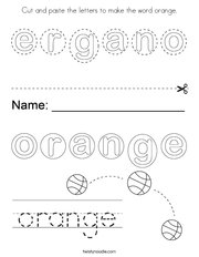 Cut and paste the letters to make the word orange Coloring Page
