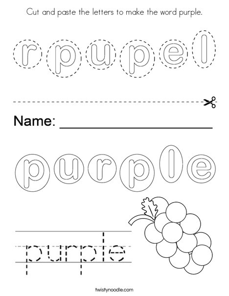 Cut and paste the letters to make the word purple. Coloring Page