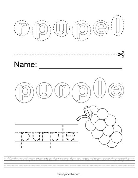 Cut and paste the letters to make the word purple. Worksheet