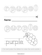 Cut and paste the letters to make the word purple Handwriting Sheet
