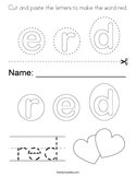 Cut and paste the letters to make the word red Coloring Page
