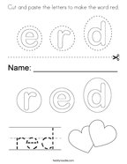 Cut and paste the letters to make the word red Coloring Page