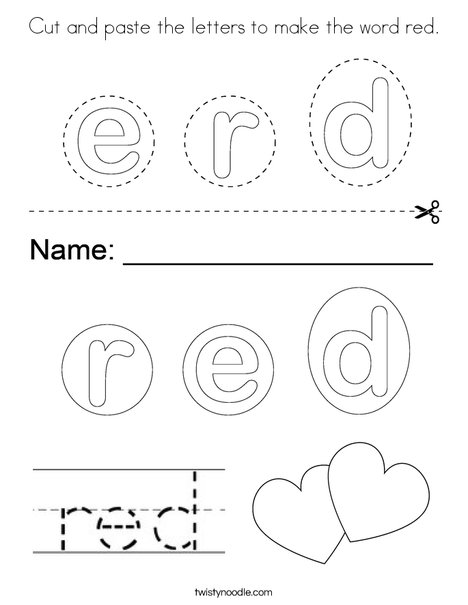Cut and paste the letters to make the word red. Coloring Page