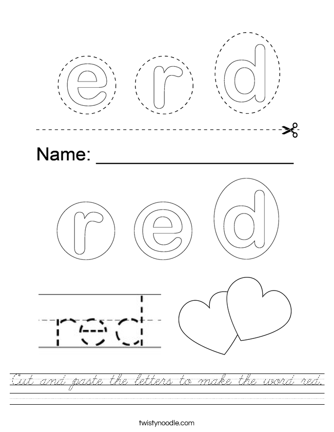 Cut and paste the letters to make the word red. Worksheet