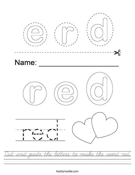 Cut and paste the letters to make the word red. Worksheet