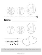 Cut and paste the letters to make the word red Handwriting Sheet