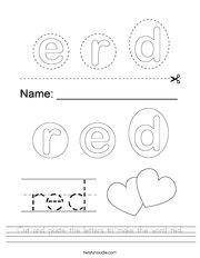 Cut and paste the letters to make the word red Handwriting Sheet