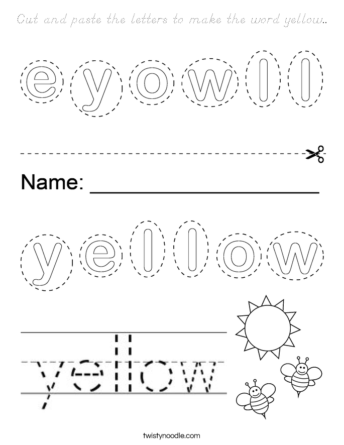 Cut and paste the letters to make the word yellow.. Coloring Page