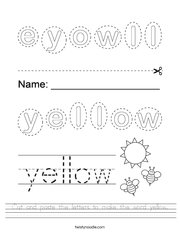 Cut and paste the letters to make the word yellow Handwriting Sheet