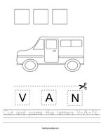 Cut and paste the letters V-A-N Handwriting Sheet