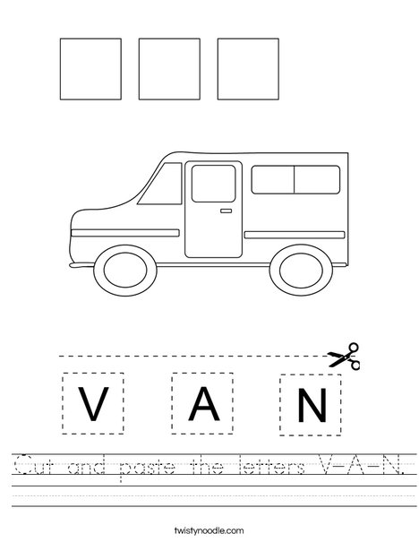 Cut and paste the letters V-A-N. Worksheet