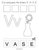 Cut and paste the letters V-A-S-E Coloring Page