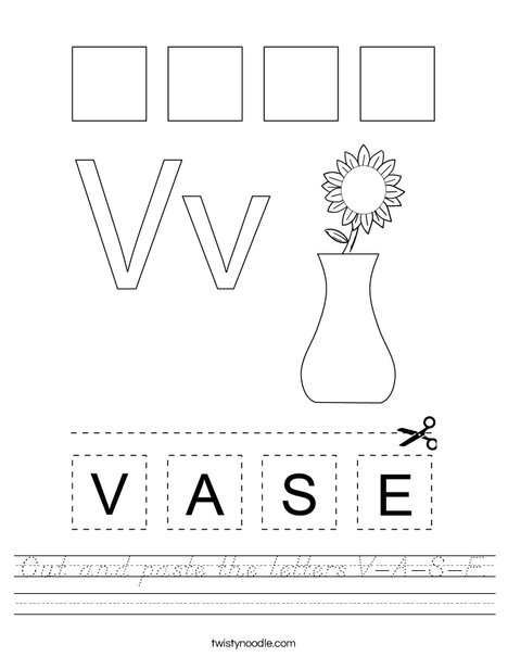 Cut and paste the letters V-A-S-E. Worksheet