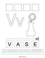 Cut and paste the letters V-A-S-E Handwriting Sheet