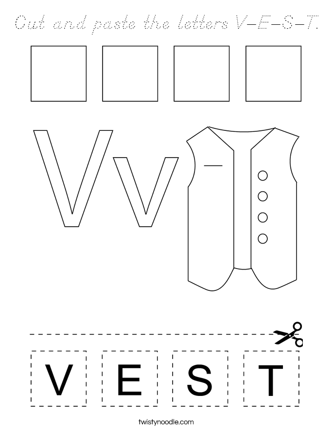 Cut and paste the letters V-E-S-T. Coloring Page