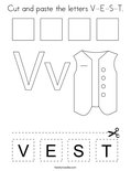 Cut and paste the letters V-E-S-T. Coloring Page