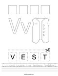 Cut and paste the letters V-E-S-T. Worksheet