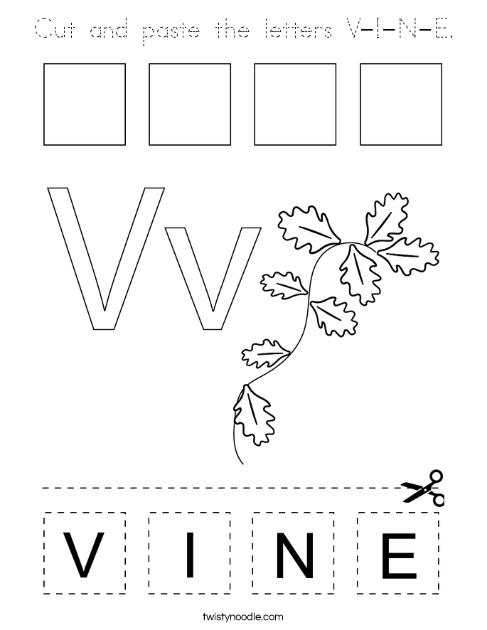 Cut and paste the letters V-I-N-E. Coloring Page
