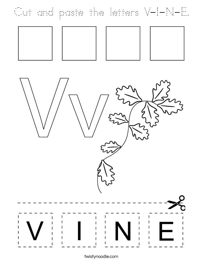 cut and paste the letters v i n e coloring page tracing twisty noodle