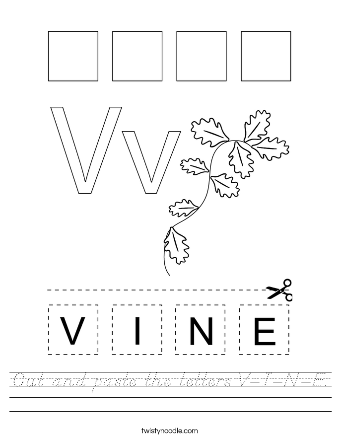 Cut and paste the letters V-I-N-E. Worksheet