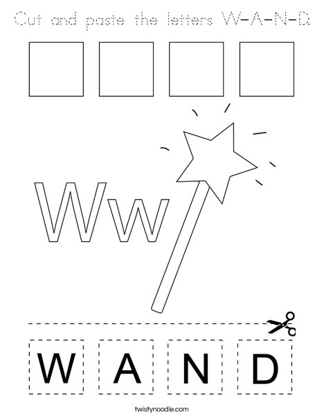 Cut and paste the letters W-A-N-D. Coloring Page