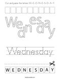 Cut and paste the letters W-E-D-N-E-S-D-A-Y. Coloring Page