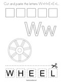 Cut and paste the letters W-H-E-E-L Coloring Page