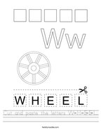 Cut and paste the letters W-H-E-E-L Handwriting Sheet