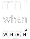 Cut and paste the letters W-H-E-N Coloring Page