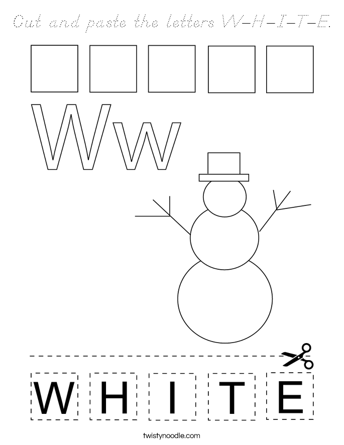 Cut and paste the letters W-H-I-T-E. Coloring Page
