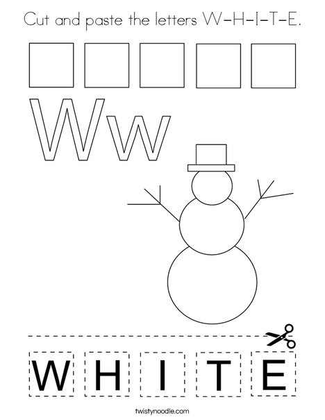 Cut and paste the letters W-H-I-T-E. Coloring Page