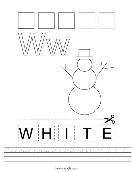 Cut and paste the letters W-H-I-T-E. Worksheet