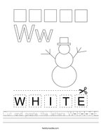 Cut and paste the letters W-H-I-T-E Handwriting Sheet