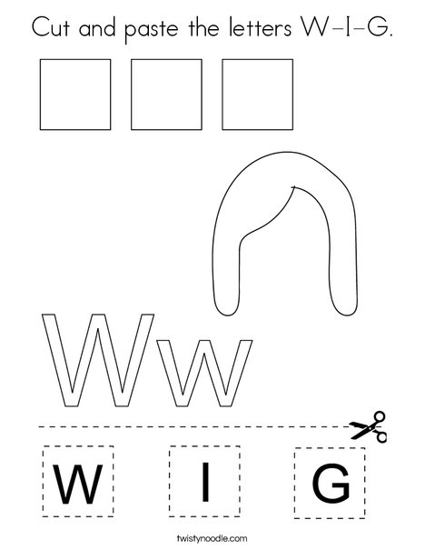 Cut and paste the letters W-I-G. Coloring Page