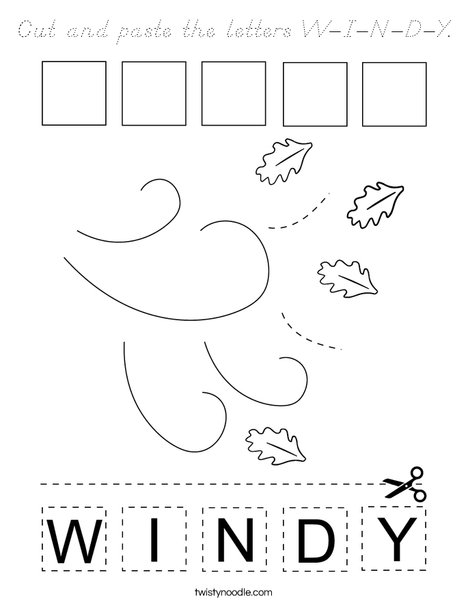 Cut and paste the letters W-I-N-D-Y. Coloring Page