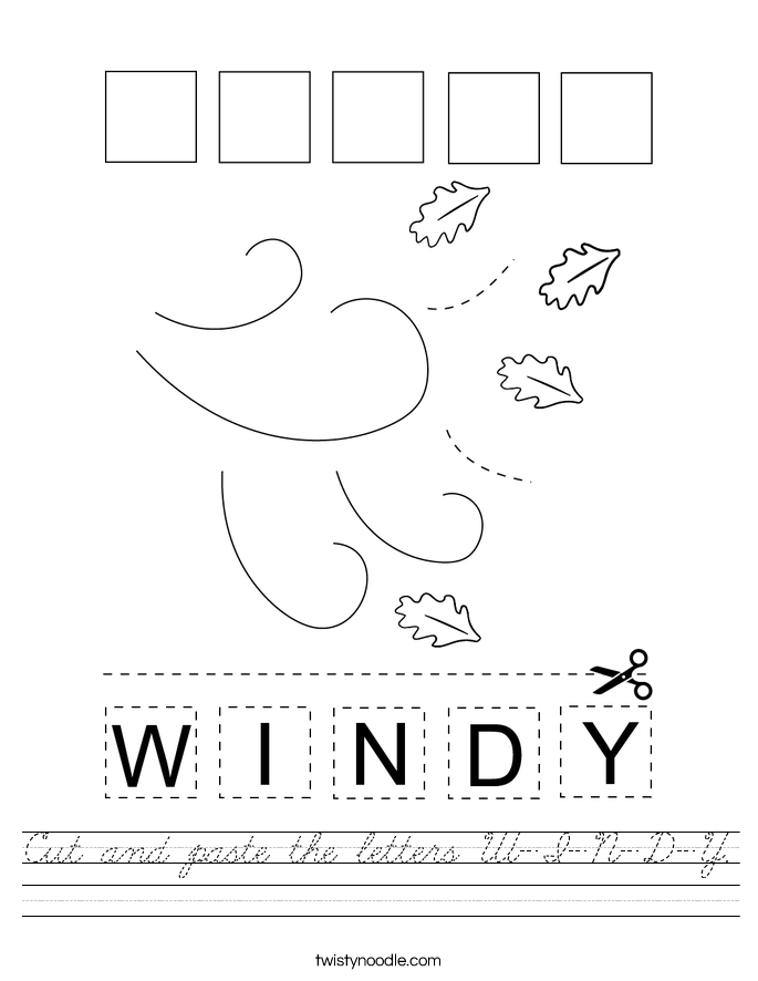 Cut and paste the letters W-I-N-D-Y. Worksheet