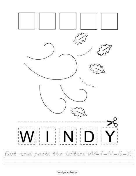 Cut and paste the letters W-I-N-D-Y. Worksheet