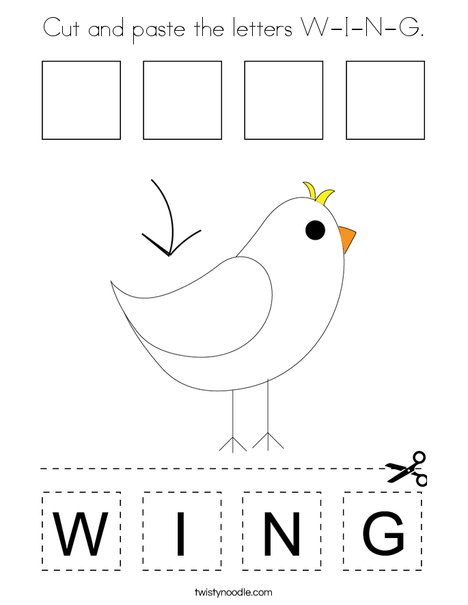 Cut and paste the letters W-I-N-G. Coloring Page