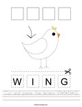 Cut and paste the letters W-I-N-G. Worksheet