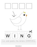 Cut and paste the letters W-I-N-G Handwriting Sheet