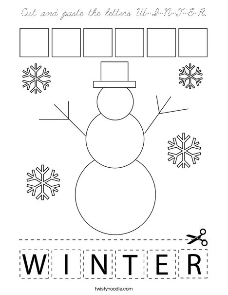 Cut and paste the letters W-I-N-T-E-R. Coloring Page