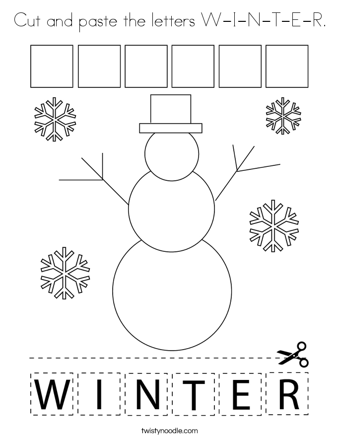 Cut and paste the letters W-I-N-T-E-R. Coloring Page