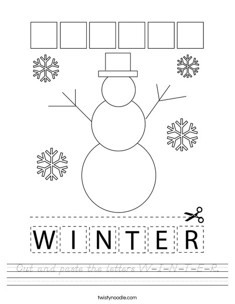 Cut and paste the letters W-I-N-T-E-R. Worksheet