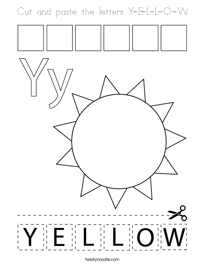 Cut and paste the letters Y-E-L-L-O-W. Coloring Page